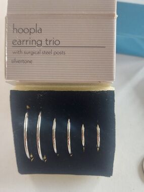 Vintage Avon Hoopla Silvertone Earring Trio - Silver Hoops